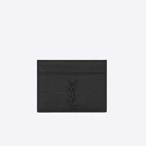 Saint Laurent Card Case In Crocodile Embossed Leather